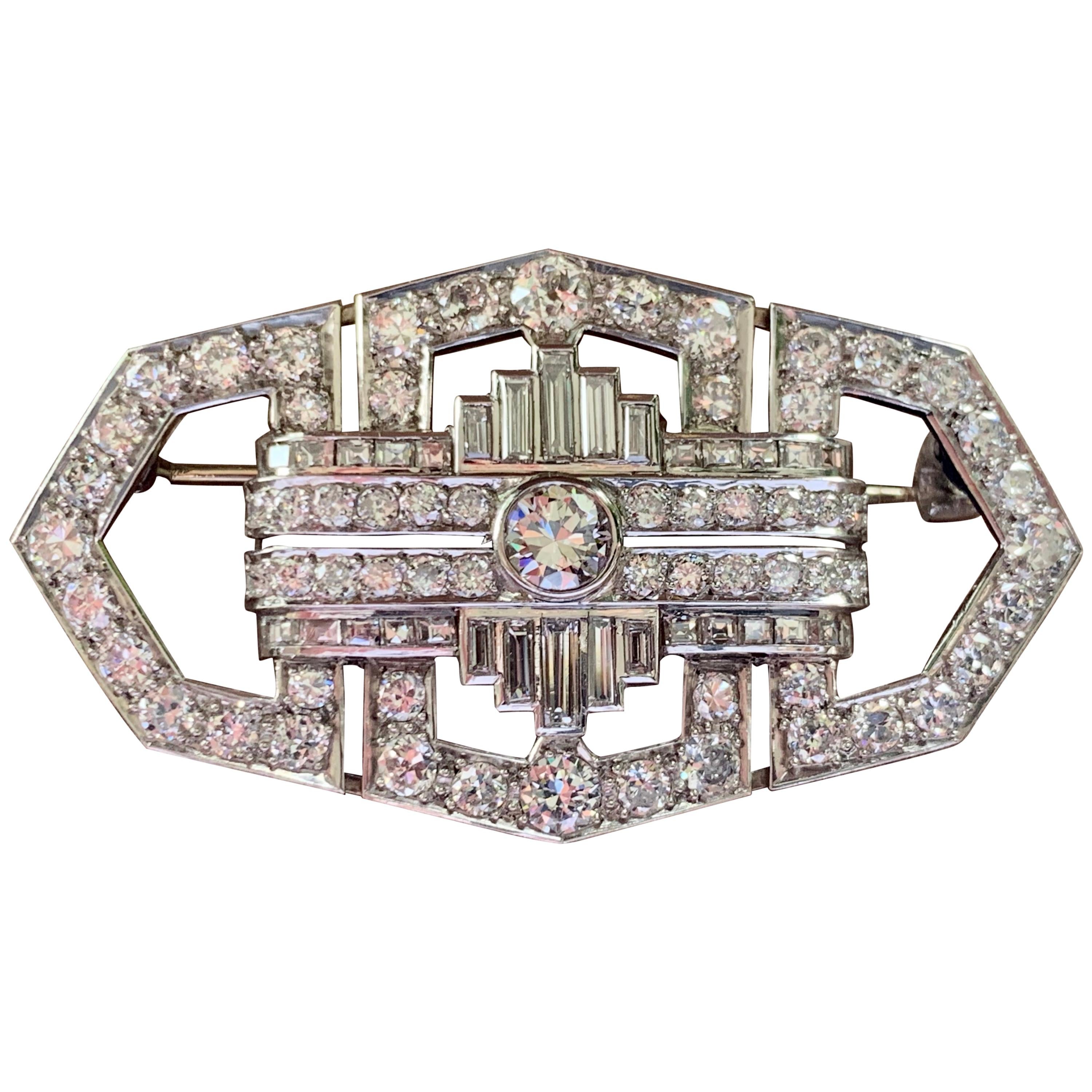 Art Deco Plaque Brooch Diamond Platinum For Sale