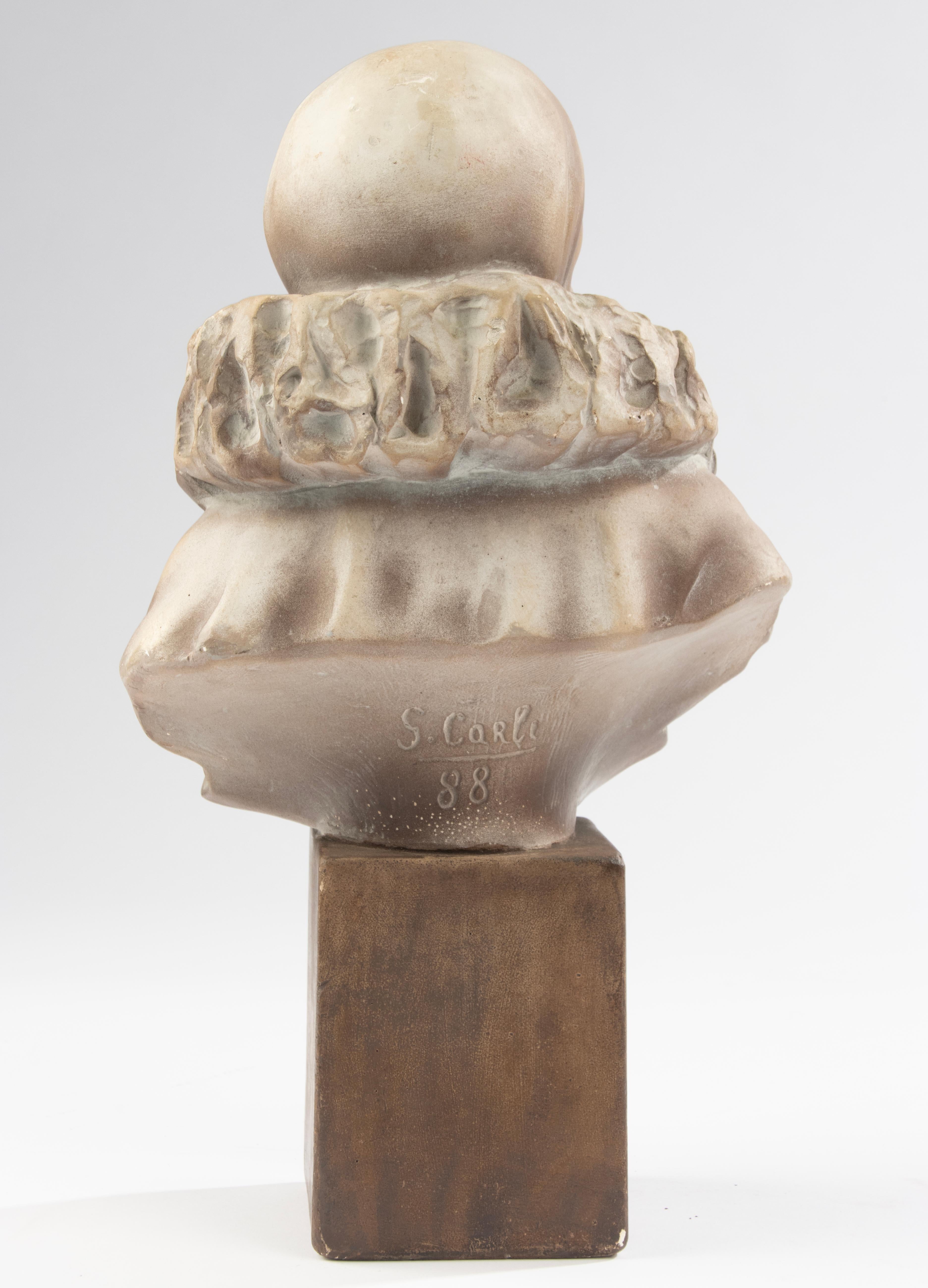 Busto in gesso di un giovane Pierrot in stile Art Déco -  Giuseppe Carli in vendita 2
