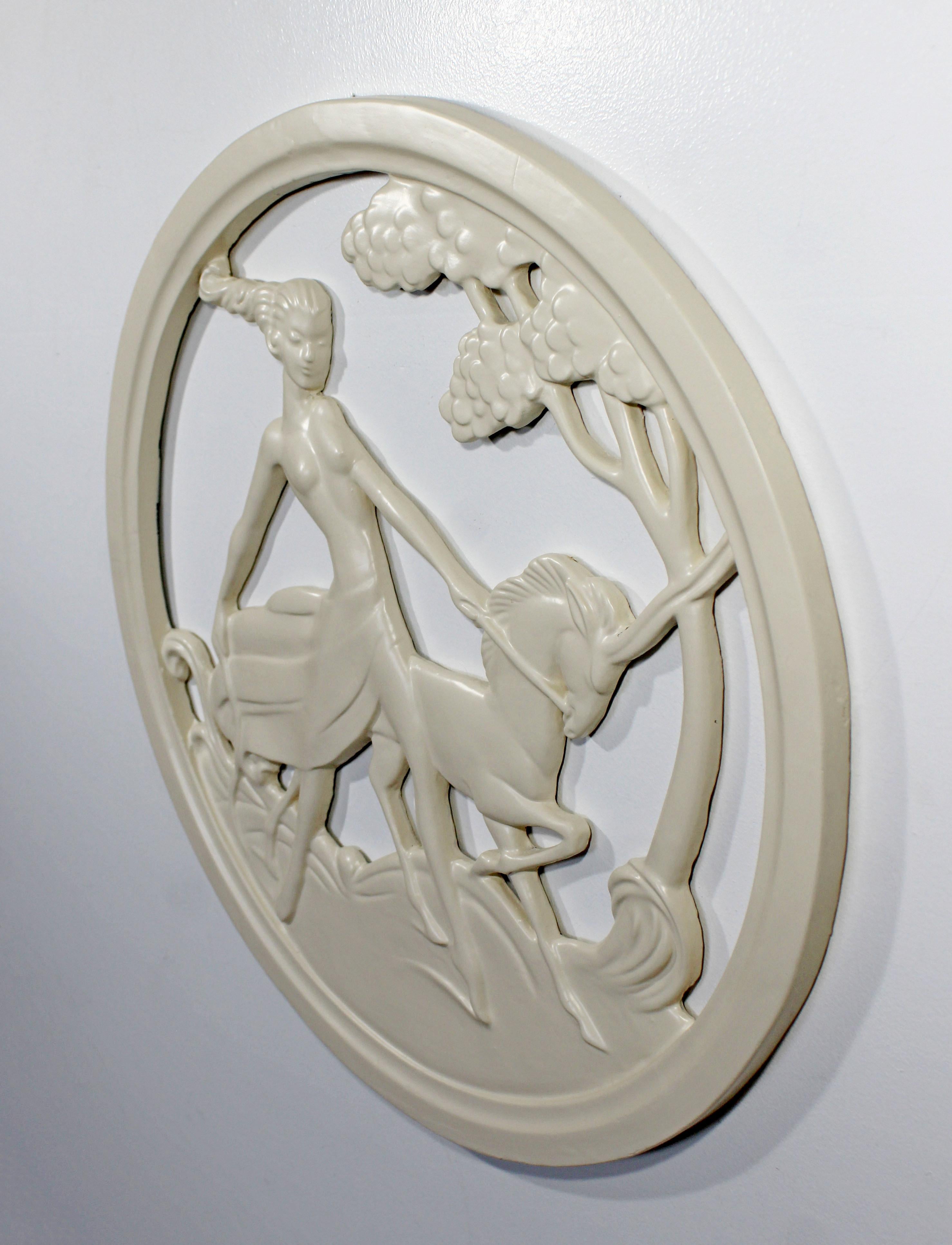 American Art Deco Plaster Medallion from a New Orleans Brothel of a Female on a Unicorn