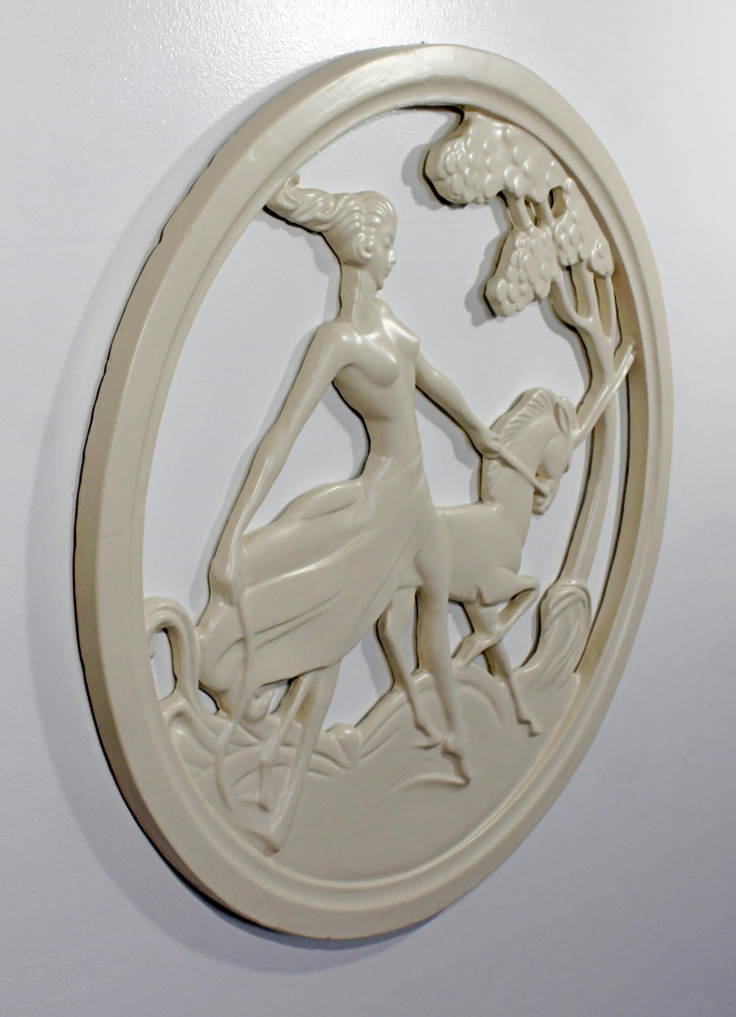 Art Deco Plaster Medallion from a New Orleans Brothel of a Female on a Unicorn In Good Condition In Keego Harbor, MI
