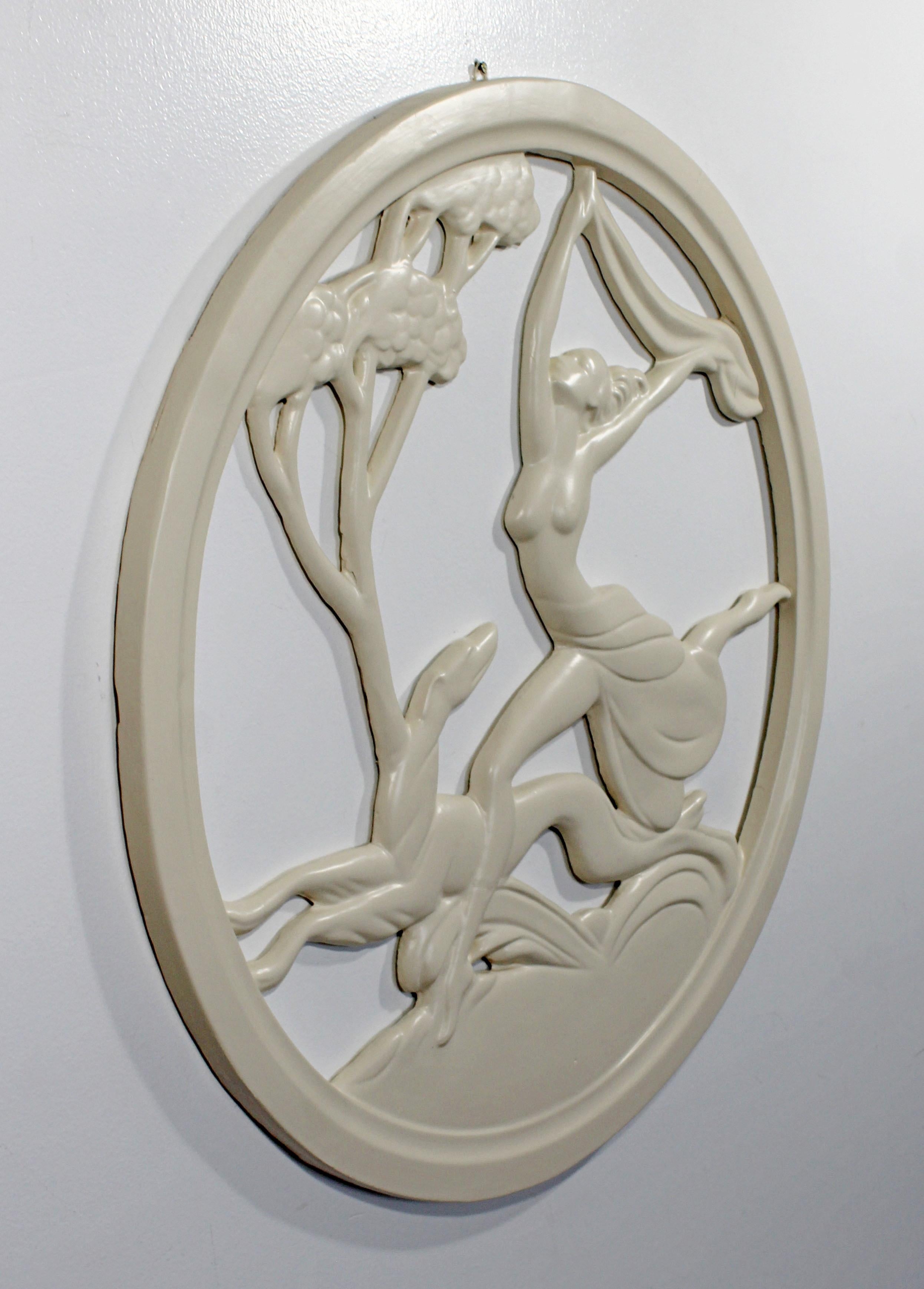 Art Deco Plaster Medallion from New Orleans Brothel of a Female & Greyhound In Good Condition In Keego Harbor, MI