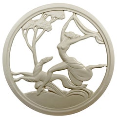 Used Art Deco Plaster Medallion from New Orleans Brothel of a Female & Greyhound