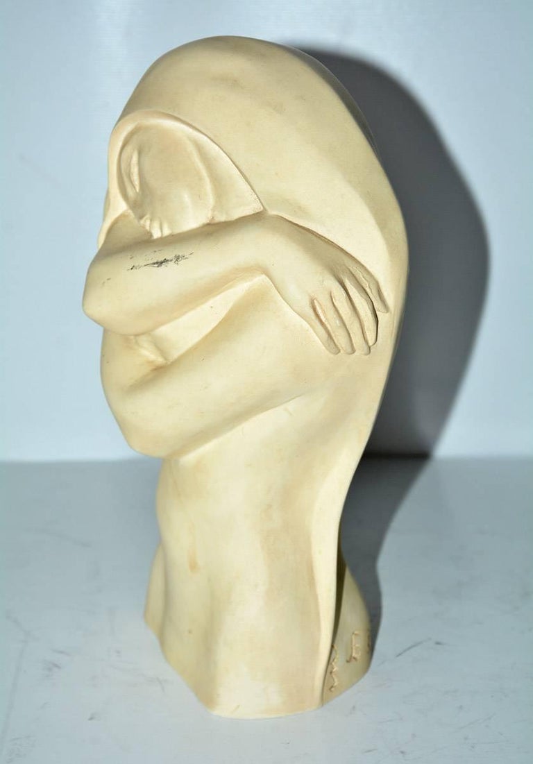 Hand-Crafted Art Deco Plaster or Stone Sculpture of Sleeping Lady For Sale