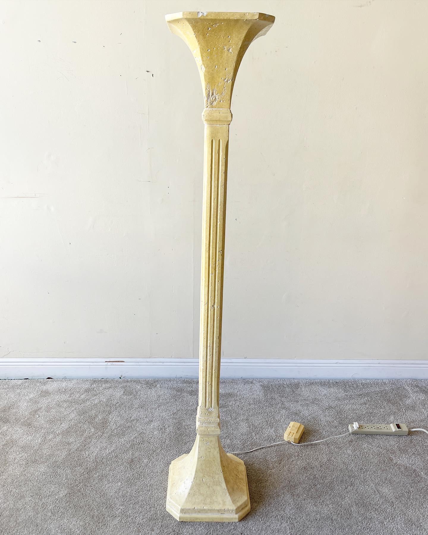 Post-Modern Art Deco Plaster Torchiere Floor Lamp For Sale