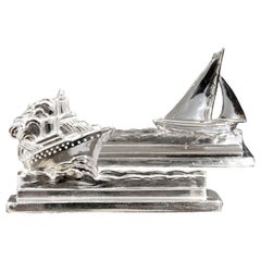 Art Deco Plated Boats Knife Holder Set of 12 Silver