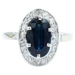 art-deco platinium sapphire ring 2cts and diamonds