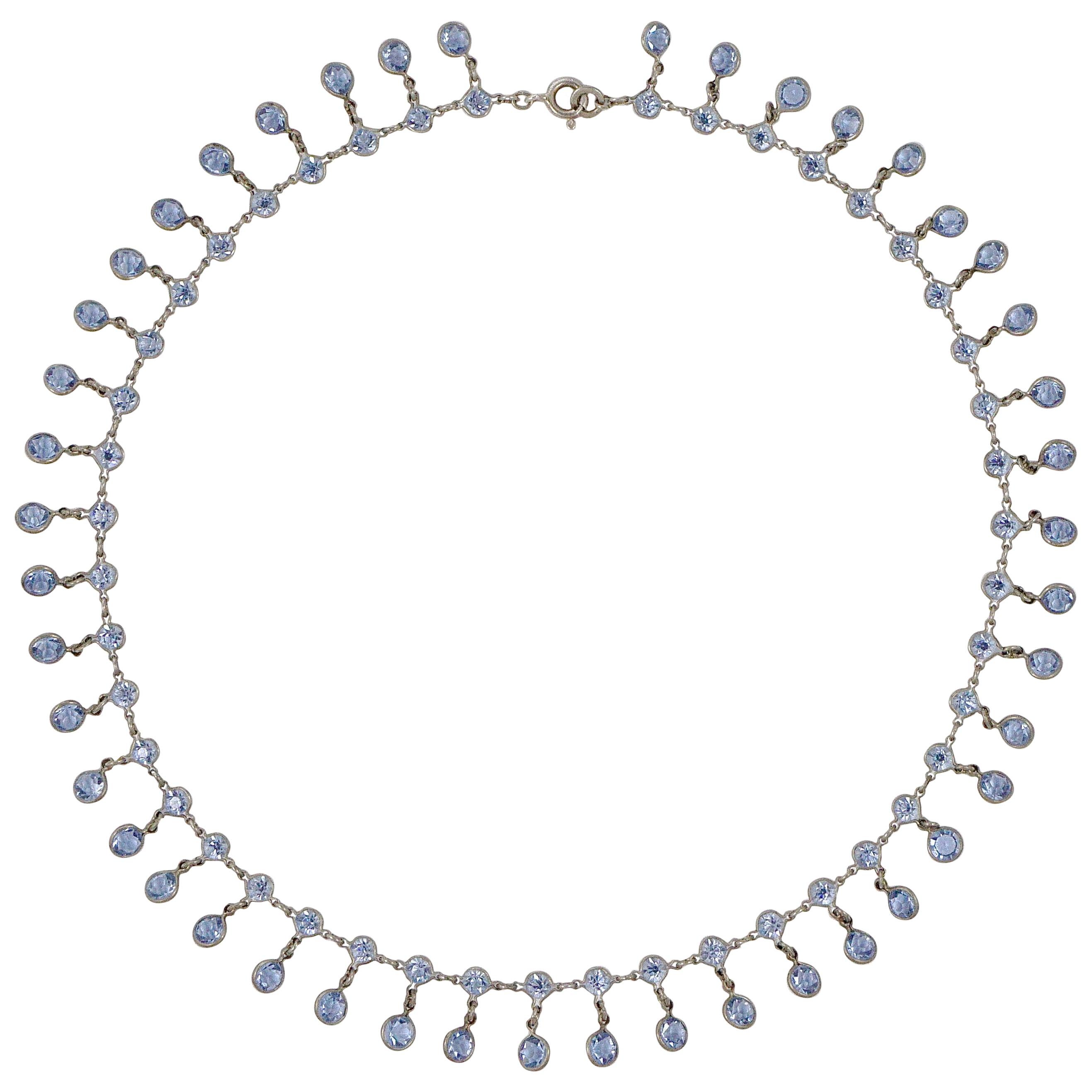 Collana a festone Art Deco con gocce di cristallo blu, anni '20 circa