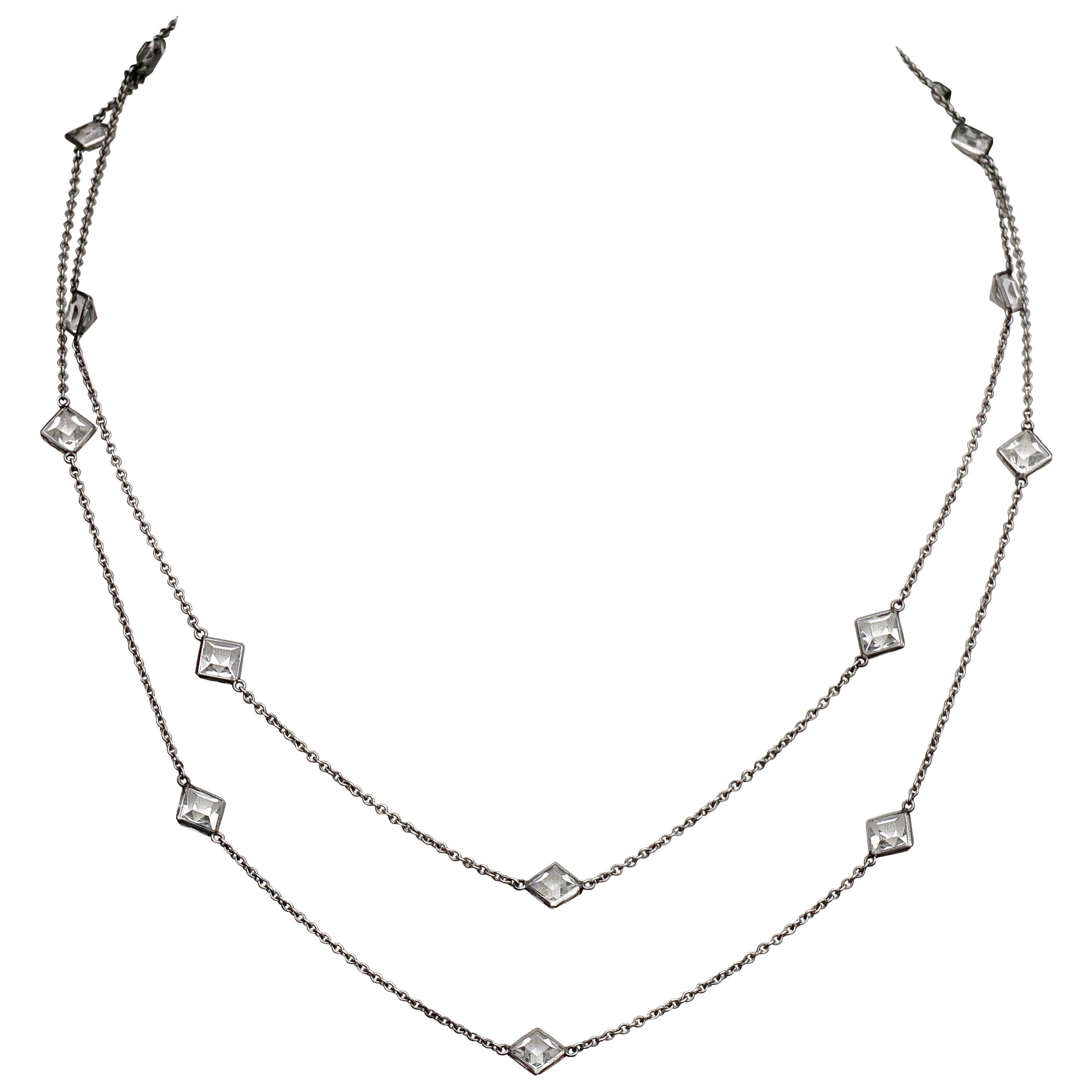 1920s long bezel set chain necklace Art Deco