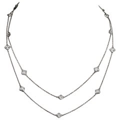 Antique Art Deco Platinon Chain Necklace with Square Bezel Set Clear Crystals 