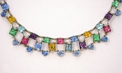 Art Deco Platinon Harlequin Crystal Link Necklace circa 1920s