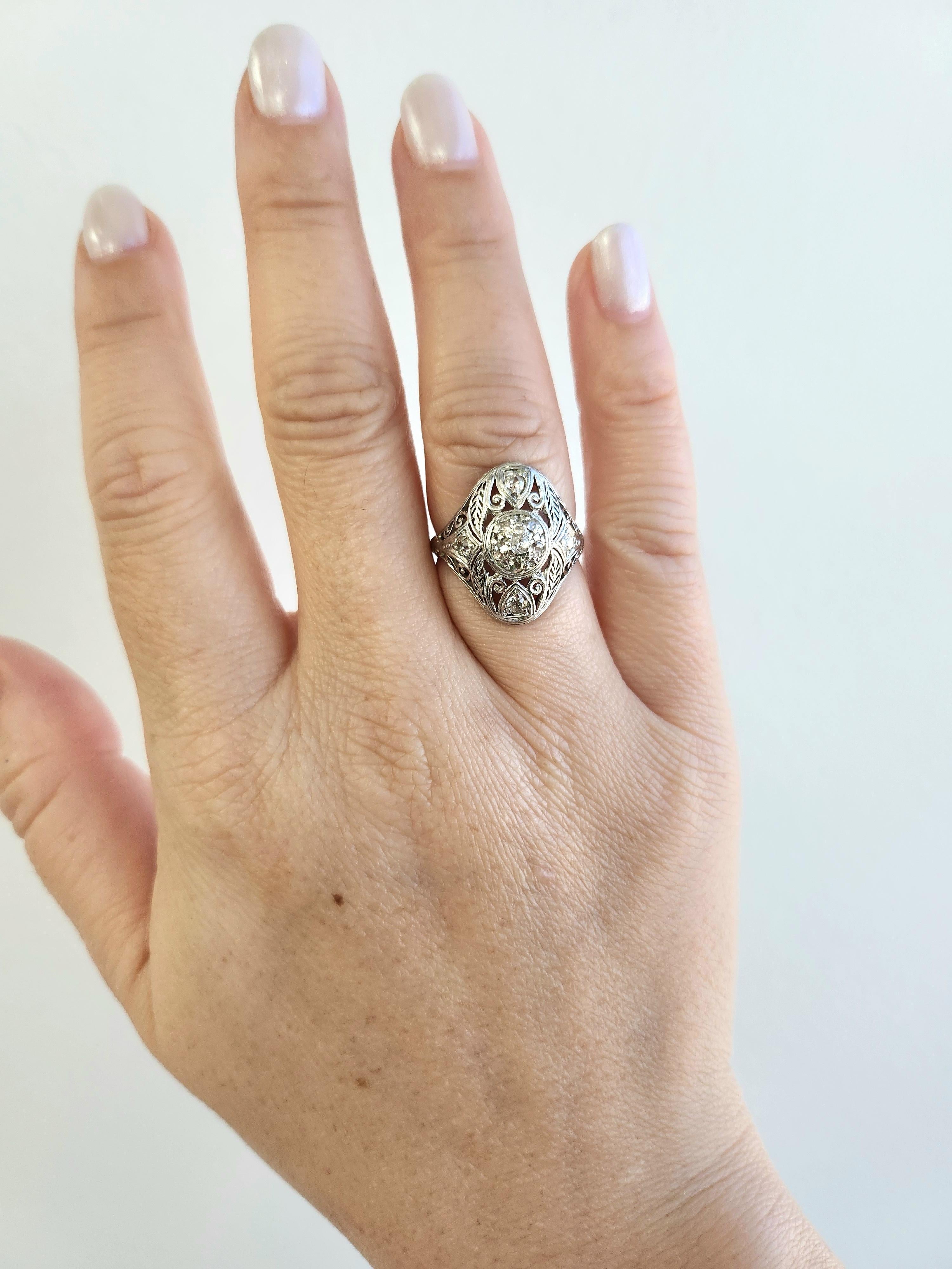 Art Deco Platin 0,30 Karat Diamant Filigraner Ring im Zustand „Gut“ im Angebot in Los Angeles, CA