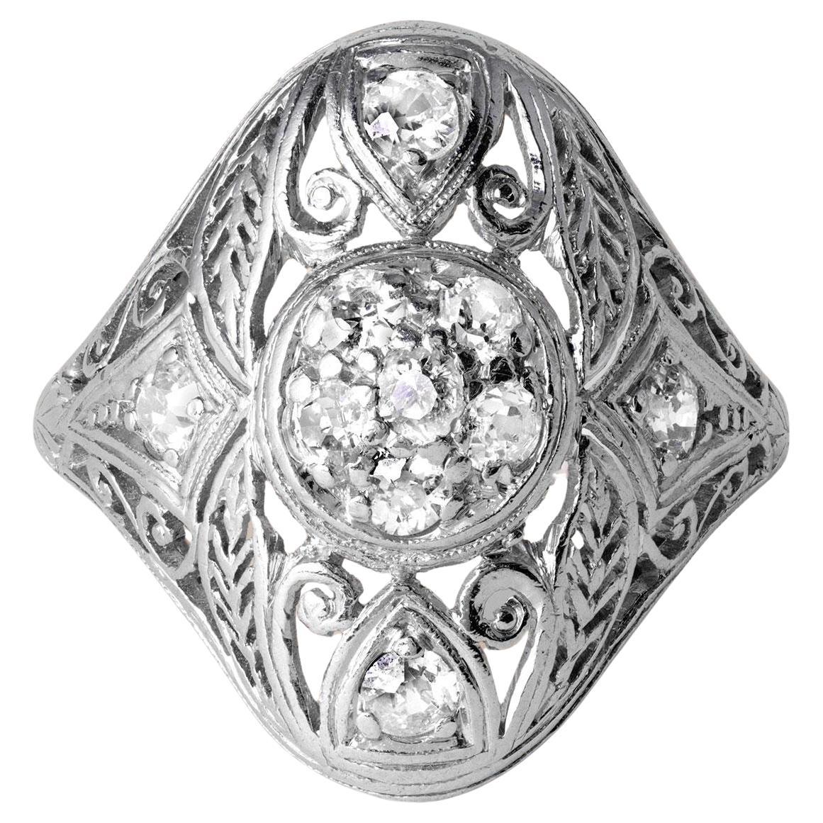 Art Deco Platin 0,30 Karat Diamant Filigraner Ring im Angebot