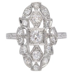 Art Deco Platinum 0.44 TCW Old Euro Diamond Shield Ring