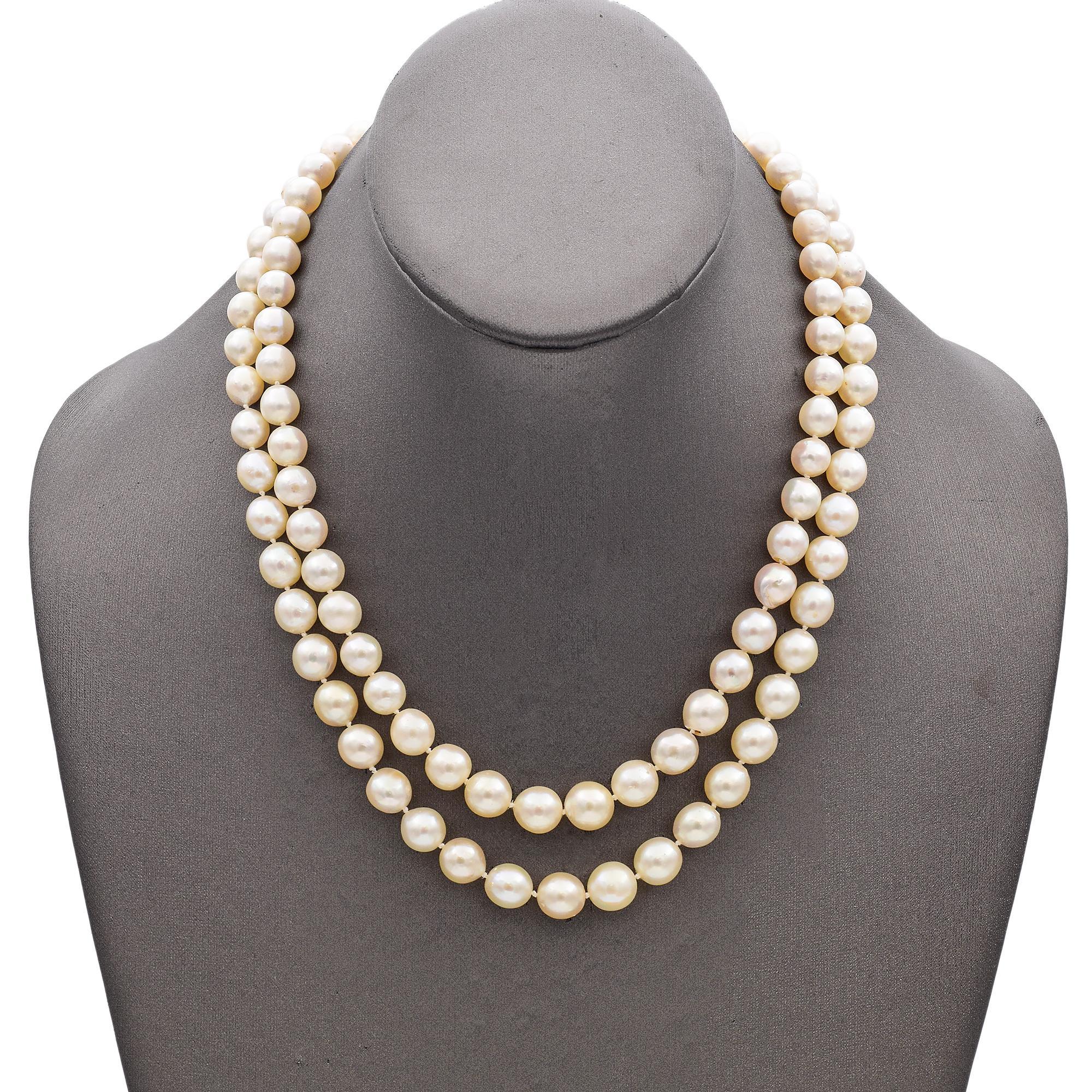 De las mujeres Collar Art Decó de Platino con Diamantes de 0,47 TCW y Perlas Cultivadas Rubí de dos vueltas en venta