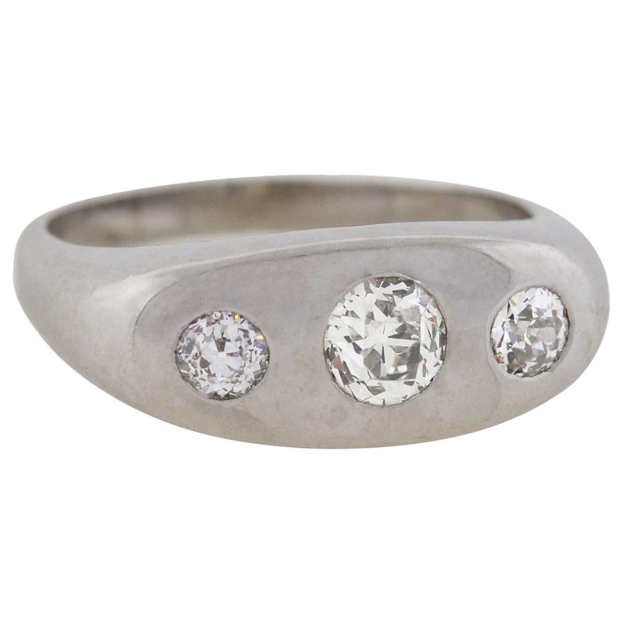Art Deco Platinum 0.73 Total Carat Diamond Gypsy Ring