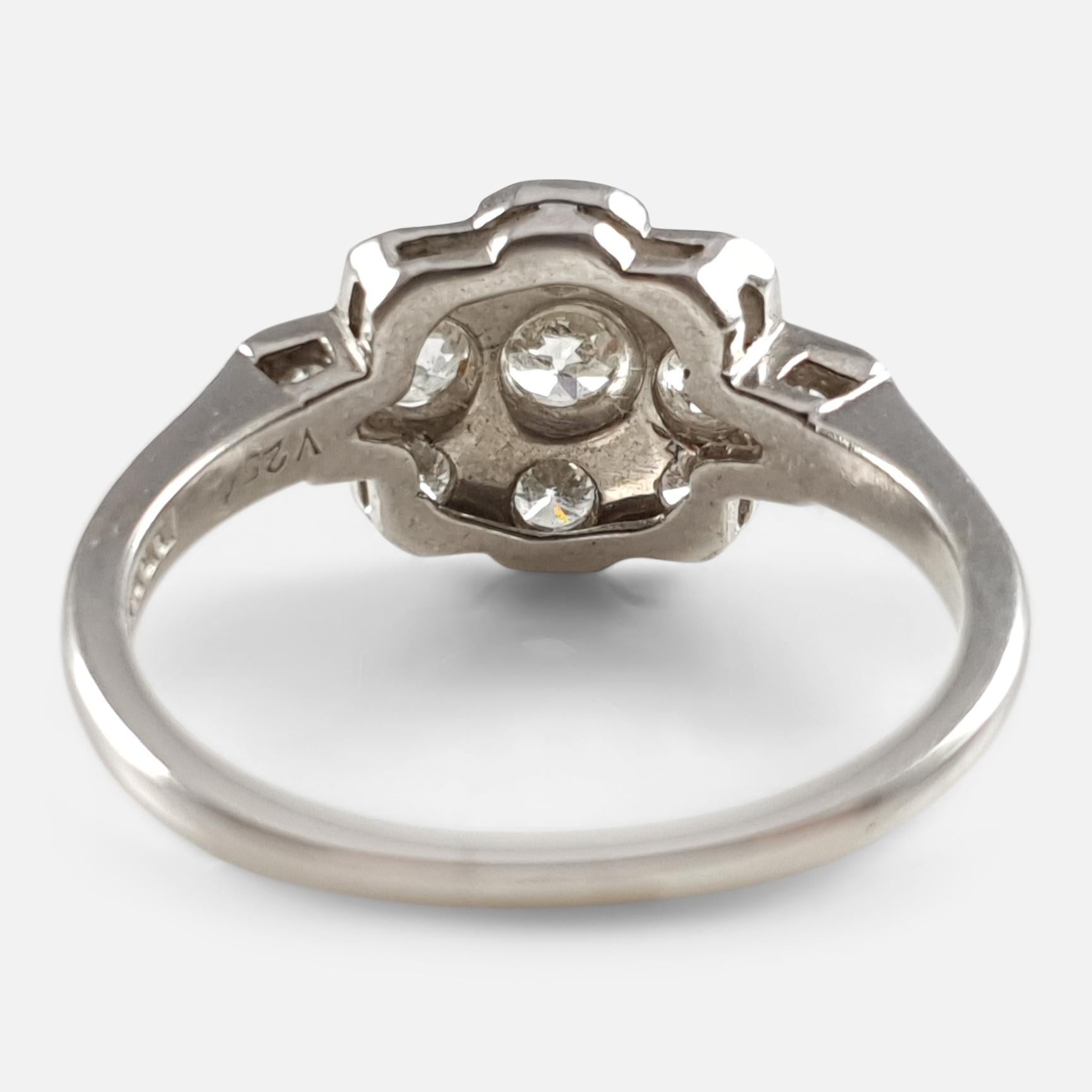 Art Deco Platinum 0.75 Carat Diamond Cluster Ring 1