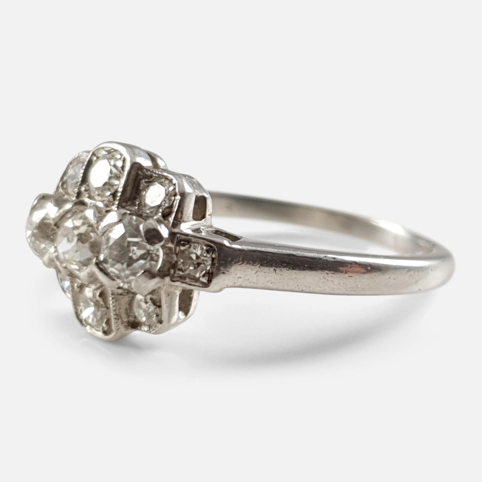 Art Deco Platinum 0.75 Carat Diamond Cluster Ring 4