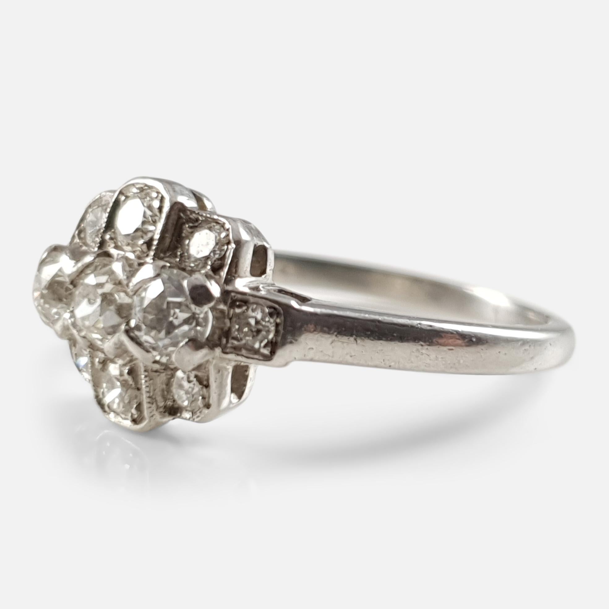 Art Deco Platinum 0.75 Carat Diamond Cluster Ring 5