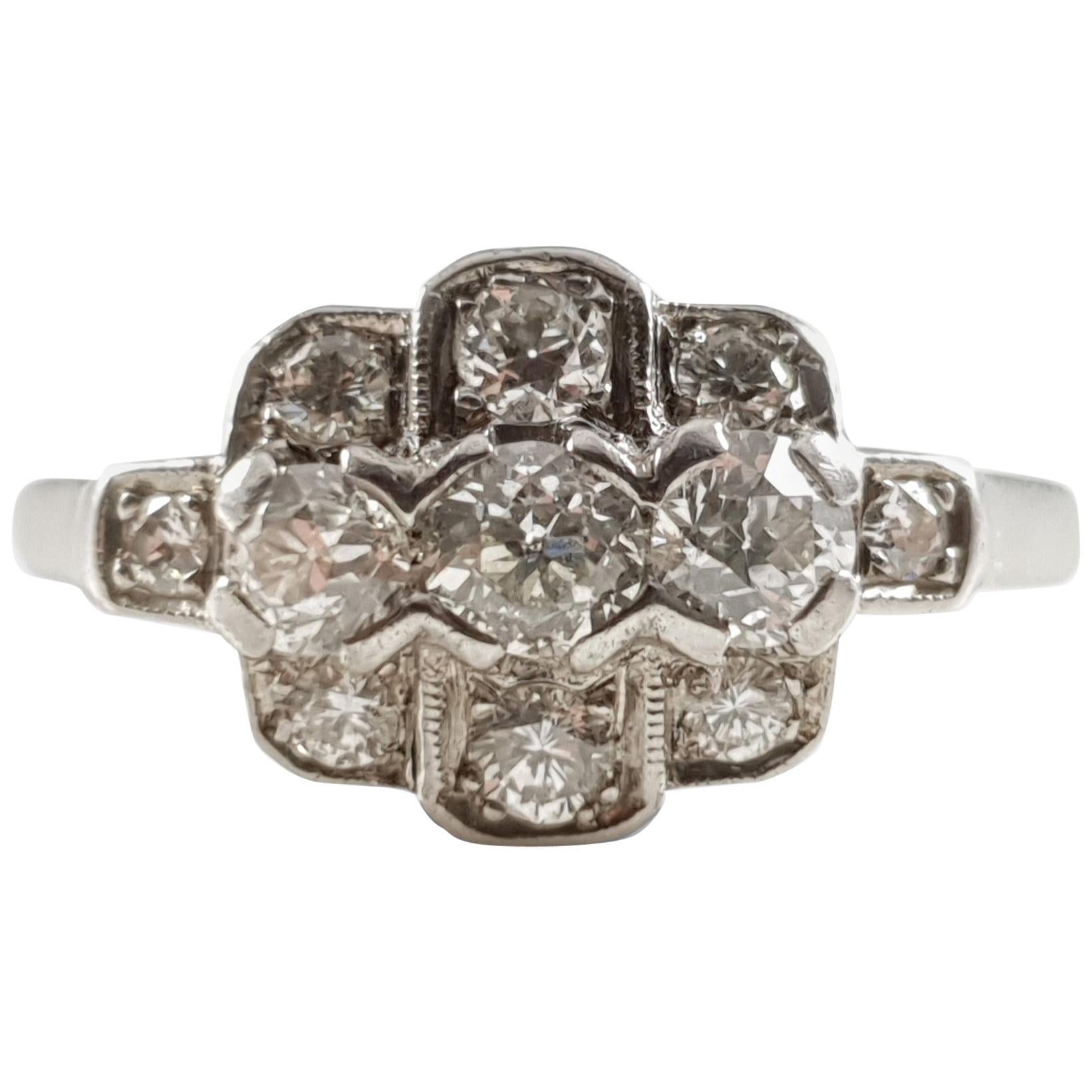 Art Deco Platinum 0.75 Carat Diamond Cluster Ring