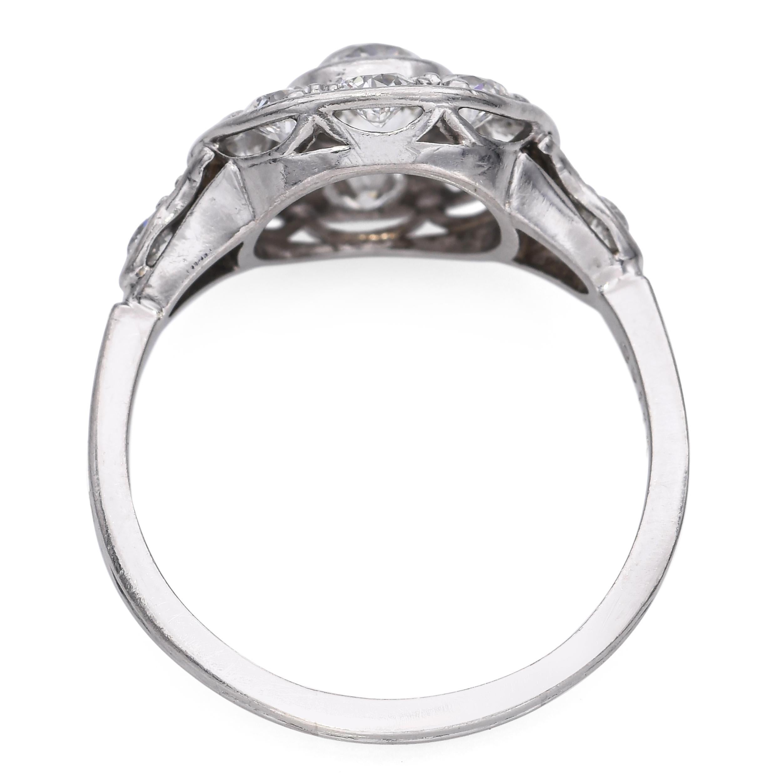 Donna Anello aureola in platino Art Deco con diamante vecchio taglio europeo da 0,95tcw in vendita