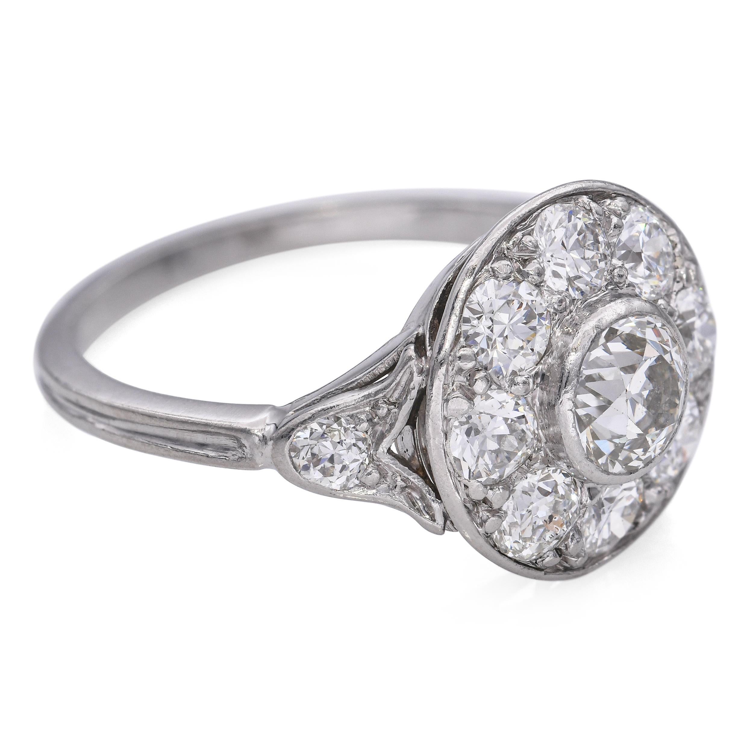 Anello aureola in platino Art Deco con diamante vecchio taglio europeo da 0,95tcw in vendita 1