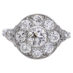 Anello aureola in platino Art Deco con diamante vecchio taglio europeo da 0,95tcw