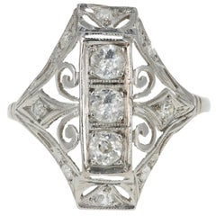 Antique Art Deco Platinum 1/2 Carat 3-Stone Diamond Ring, circa 1920s