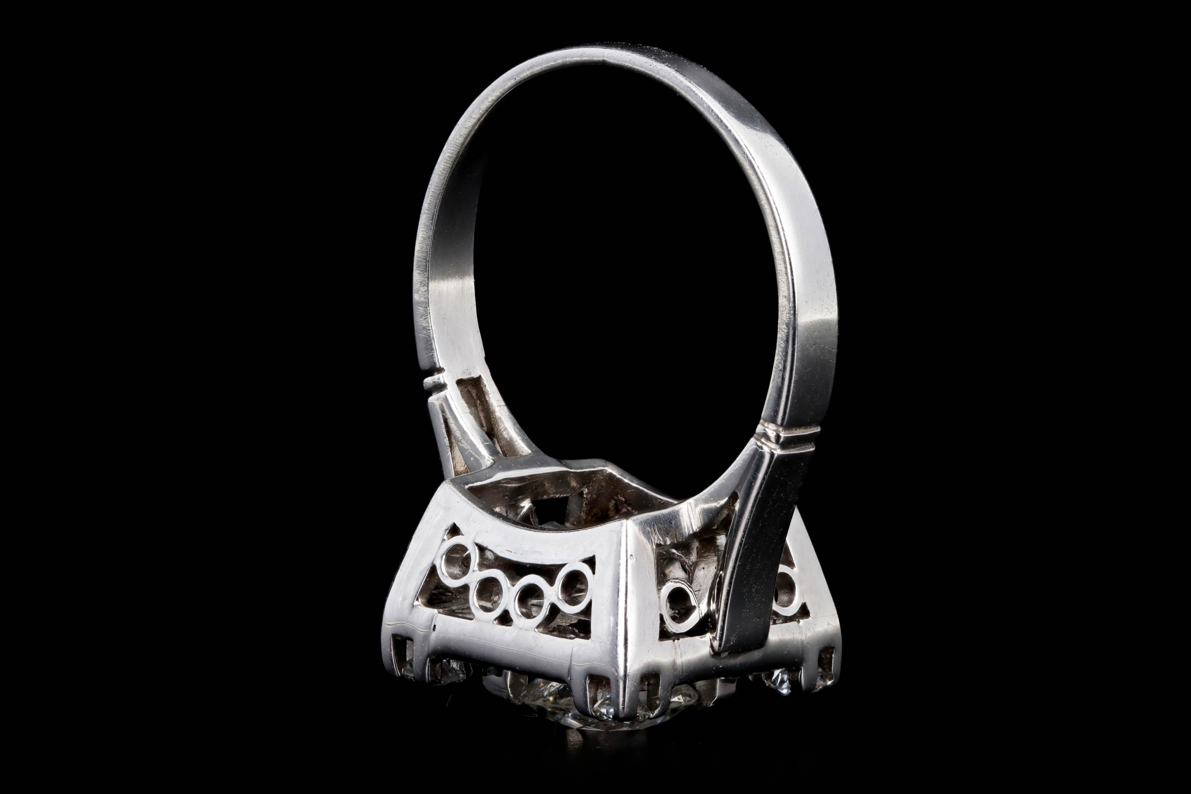 Art Deco Platinum 1 Carat Old European Cut Diamond Baguette Halo Ring 1