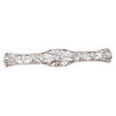 Art Deco Platinum 1.00 Carat Old European Diamond Filigree Bar Brooch Pin