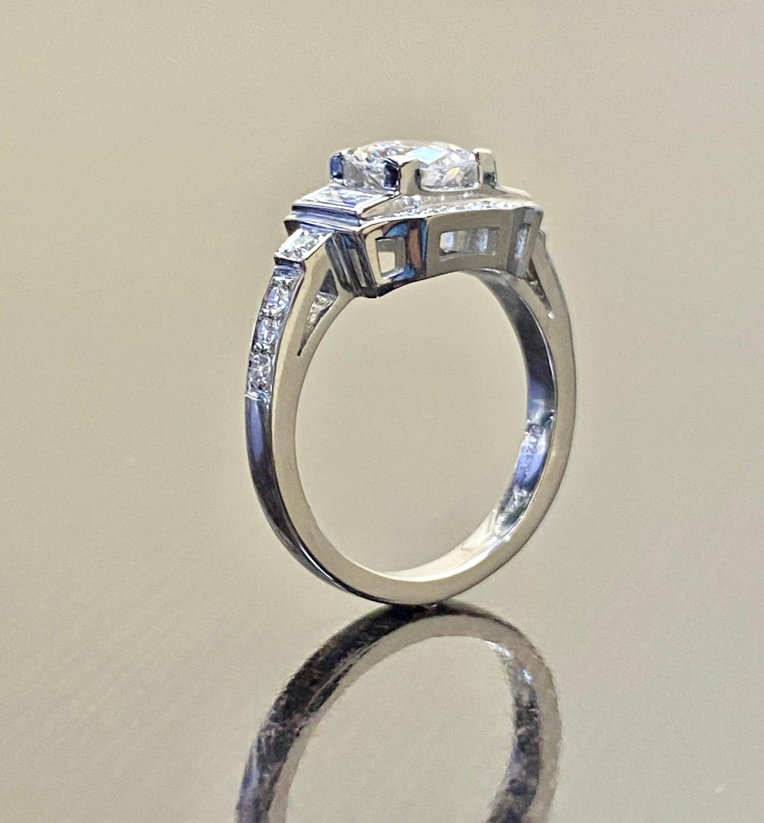 Art Deco Platinum 1.03 Carat D VS1 Round Diamond Engagement Ring For Sale 4