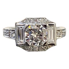 Art Deco Platinum 1.03 Carat D VS1 Round Diamond Engagement Ring