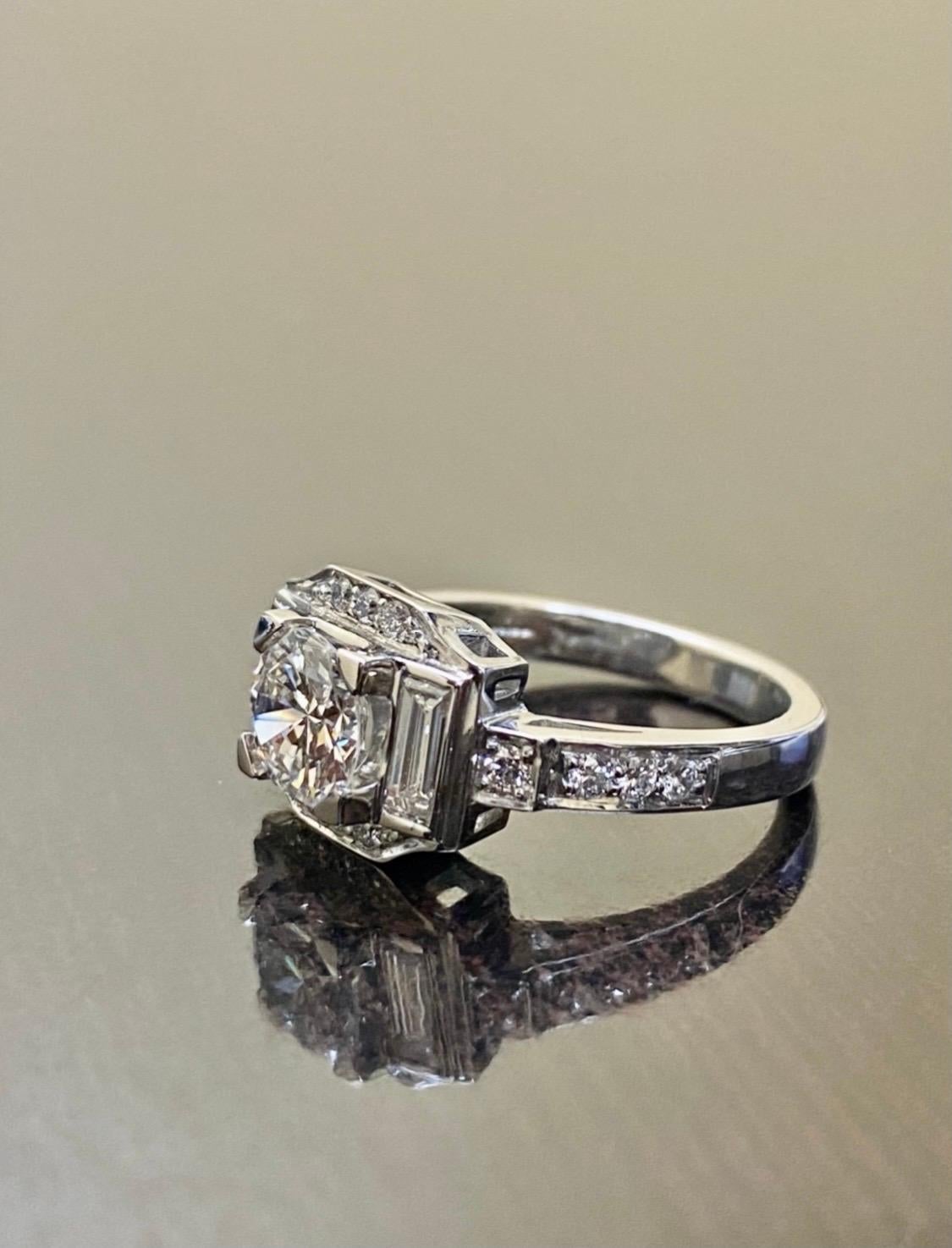 Round Cut Art Deco Platinum 1.03 Carat D VS1 Round Diamond Engagement Ring For Sale