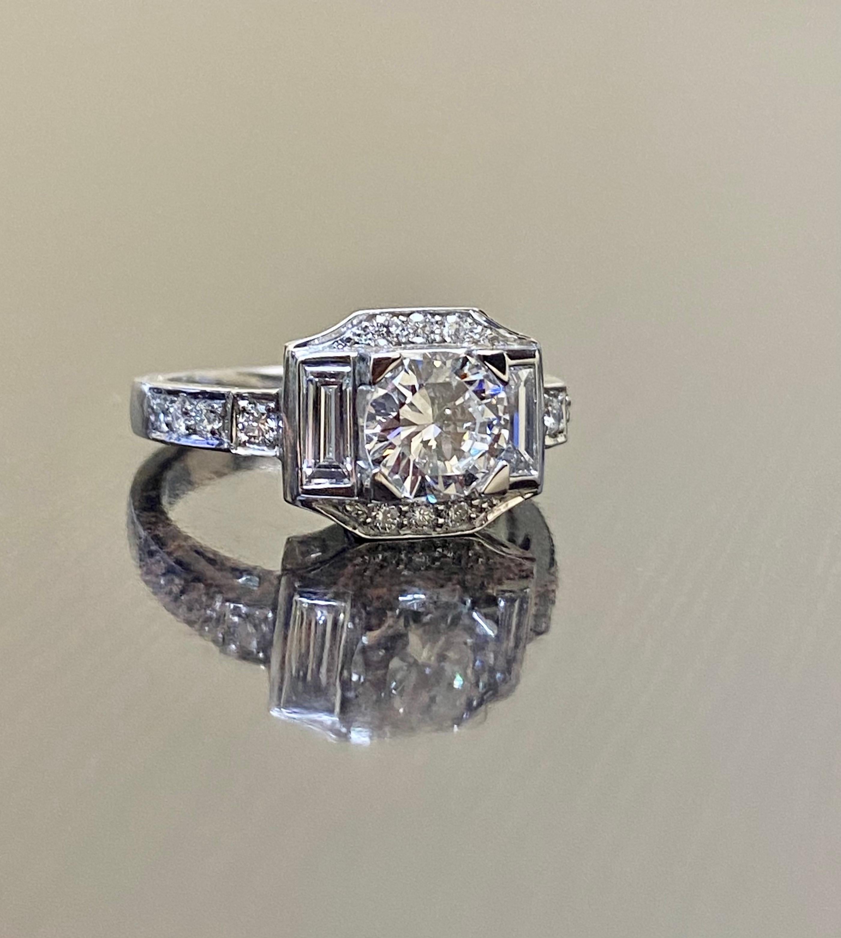 Women's or Men's Art Deco Platinum 1.03 Carat D VS1 Round Diamond Engagement Ring For Sale