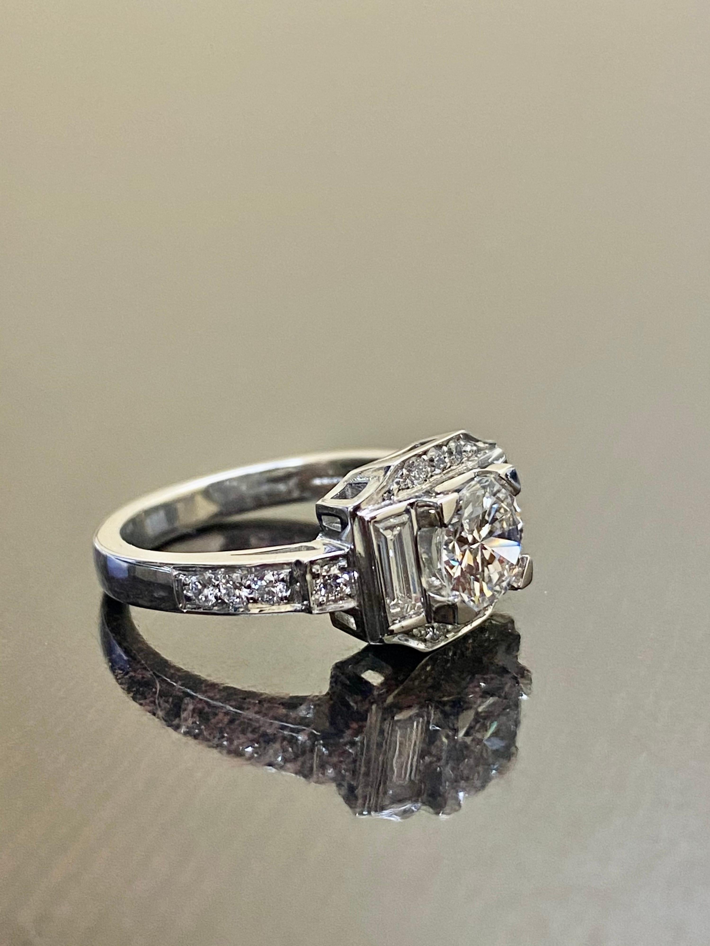 Art Deco Platinum 1.03 Carat D VS1 Round Diamond Engagement Ring For Sale 1