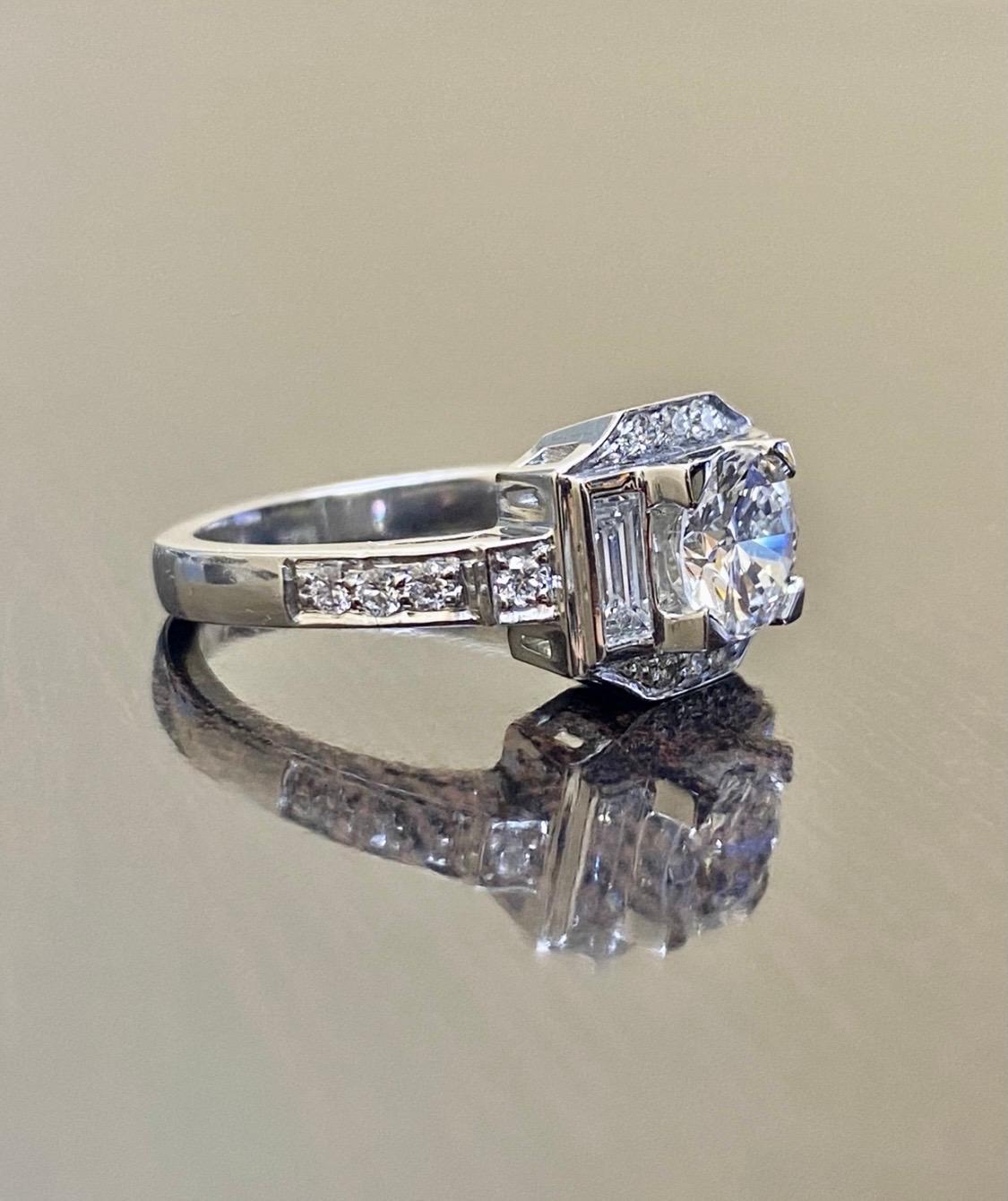 Art Deco Platinum 1.03 Carat D VS1 Round Diamond Engagement Ring For Sale 2