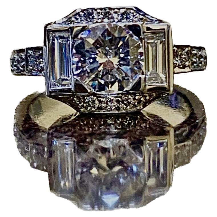 Art Deco Platinum 1.03 Carat D VS1 Round Diamond Engagement Ring For Sale