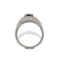 Art Deco Platinum 1.04 carat Sapphire and Diamond Filigree Ring