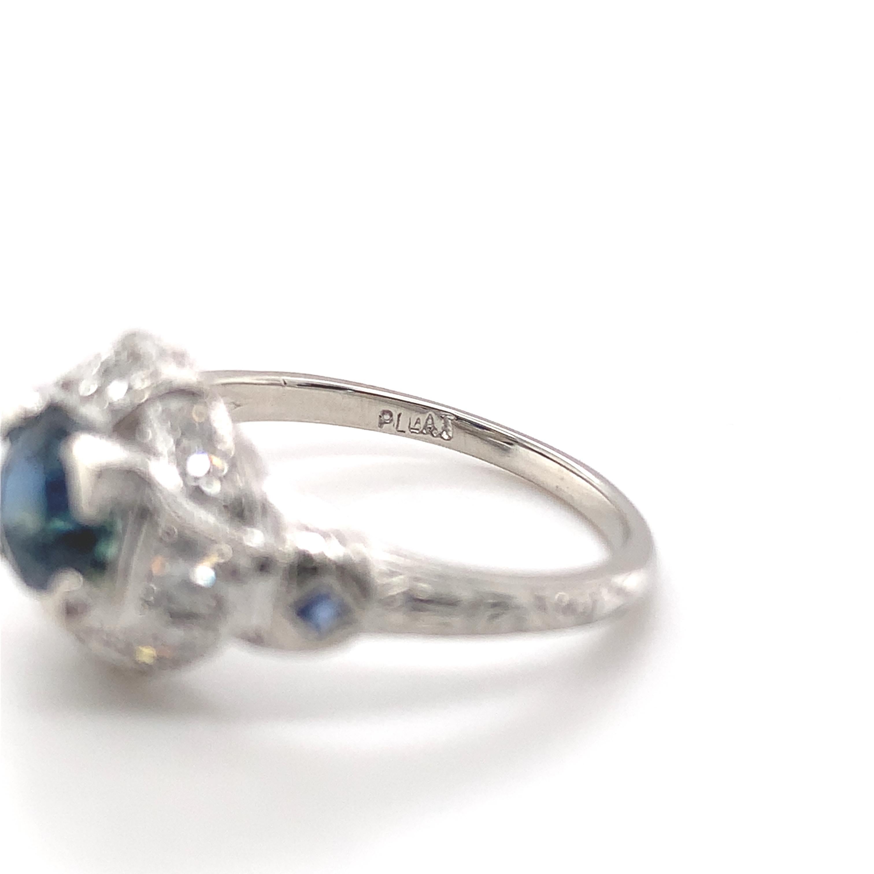 Bague filigrane Art déco avec saphir de 1,04 carat et diamants en vente 4
