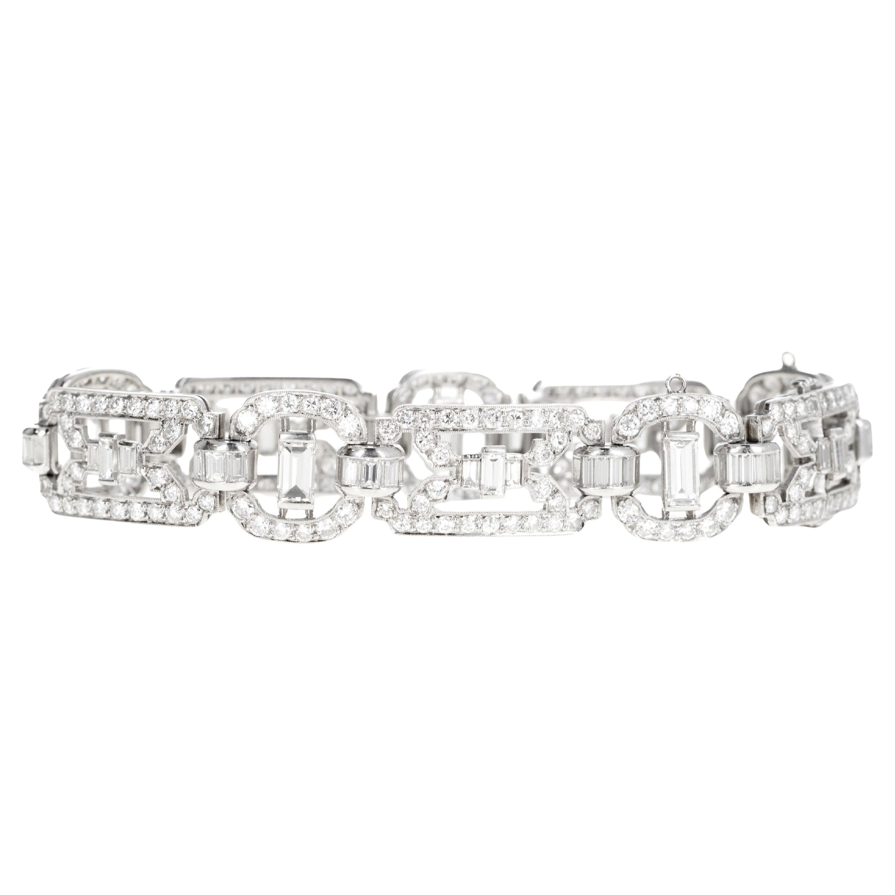 Art Deco Platinum 10.53 Carat Baguette Diamond Bracelet