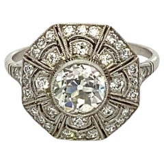Art Deco Platinum 1.11 Carat Old Euro Cut Diamond Ring