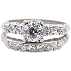 Art Deco Platinum 1.15 Carat Old European Cut Diamond Wedding Set