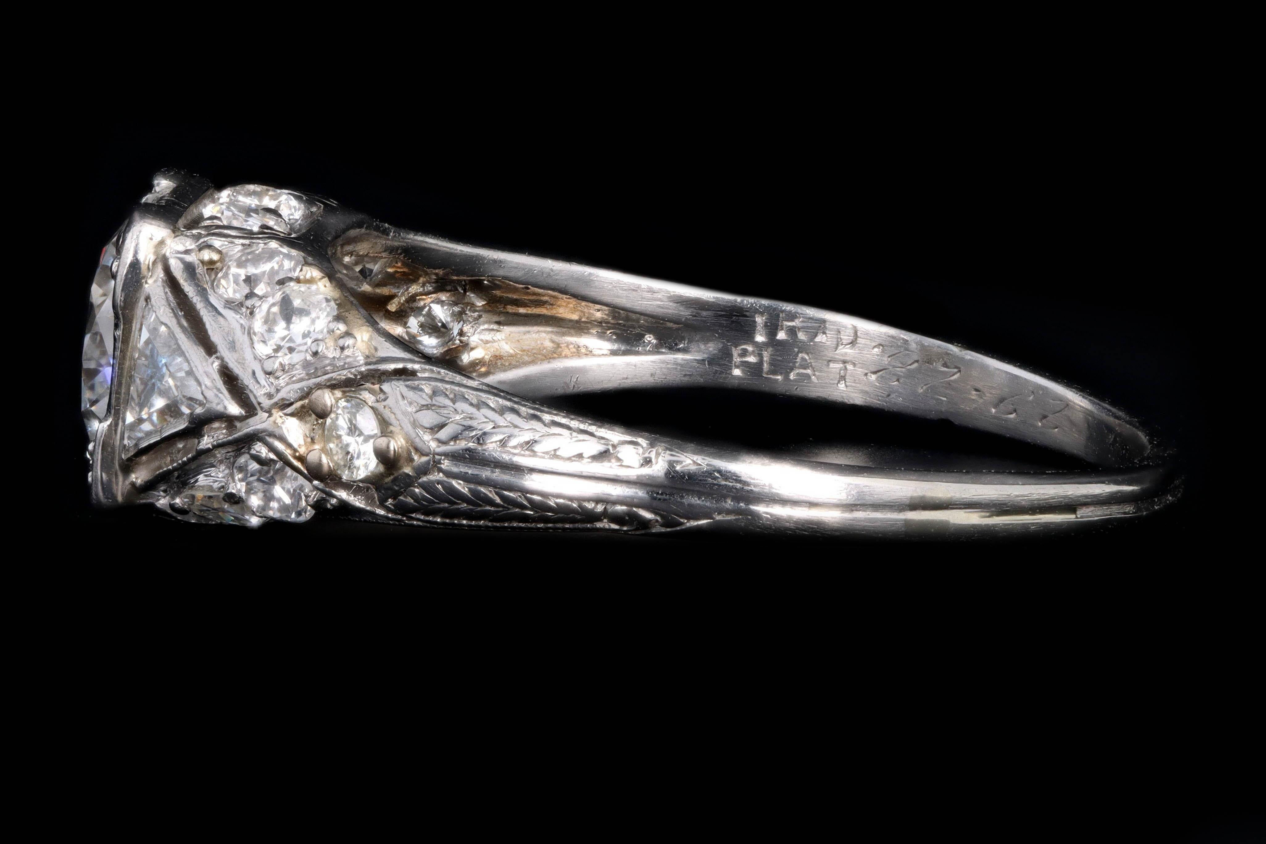 Women's Art Deco Platinum 1.16 Old European Cut Diamond Engagement Ring