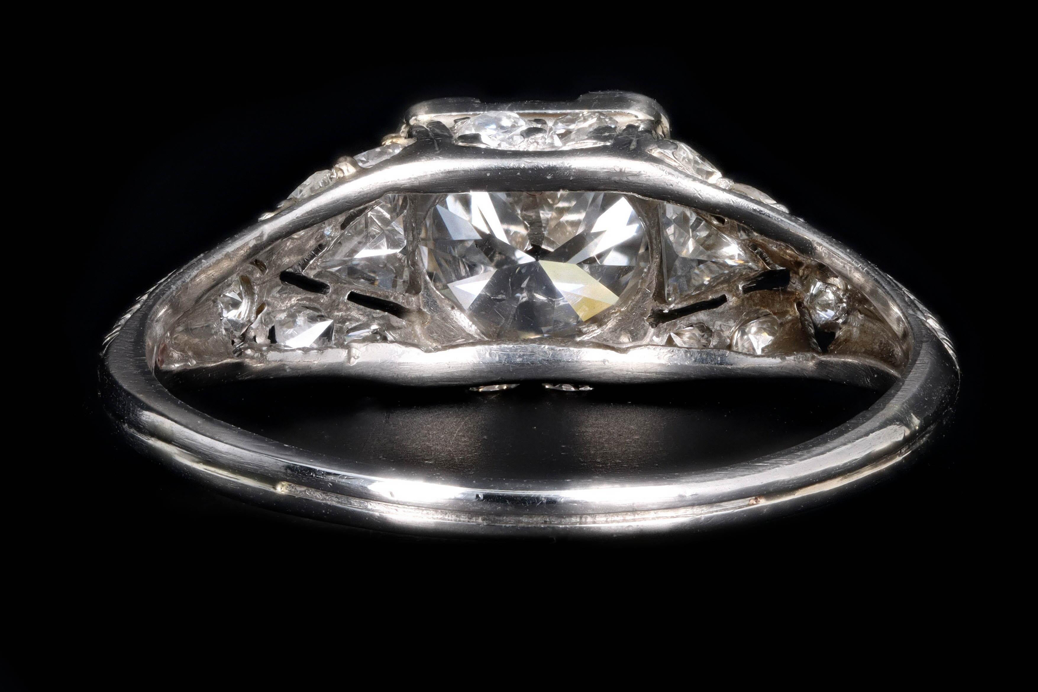 Art Deco Platinum 1.16 Old European Cut Diamond Engagement Ring 1