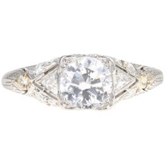 Art Deco Platinum 1.16 Old European Cut Diamond Engagement Ring