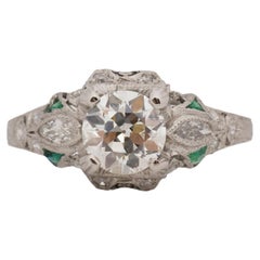 Art Deco Platinum 1.21Ct GIA Certified Old European Cut Diamond Engagement Ring