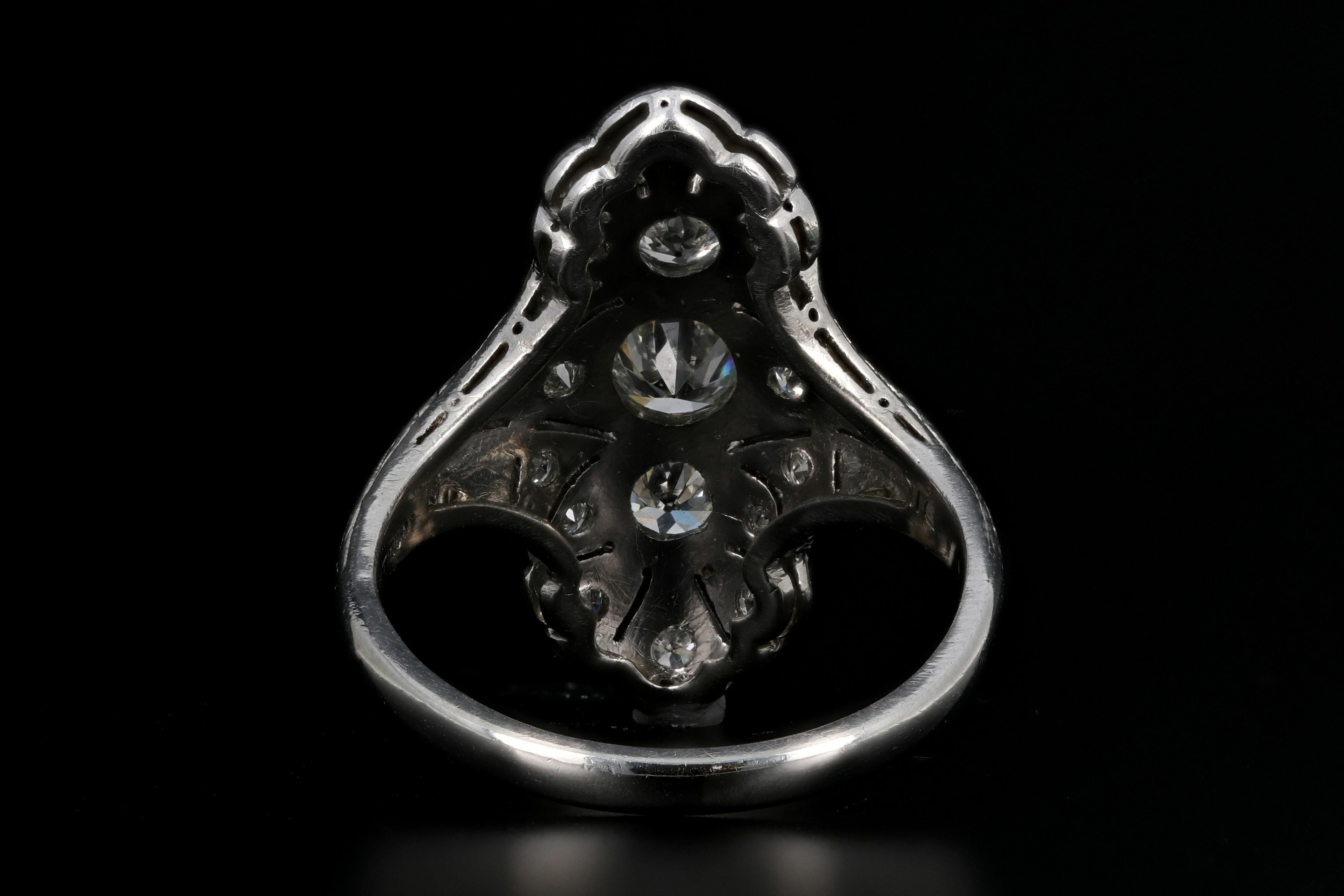 Old European Cut Art Deco Platinum 1.22 Carat Diamond Shield Ring