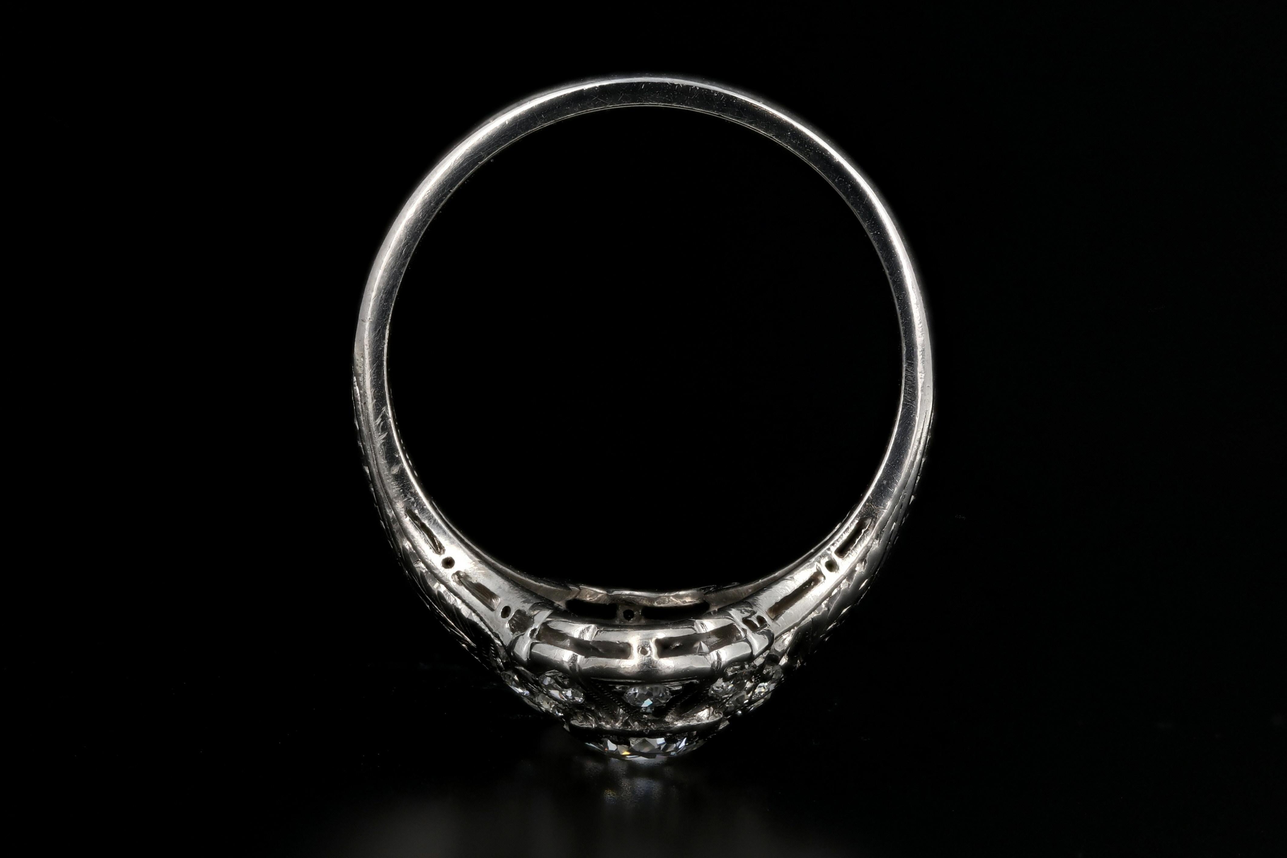 Art Deco Platinum 1.22 Carat Diamond Shield Ring In Good Condition In Cape May, NJ