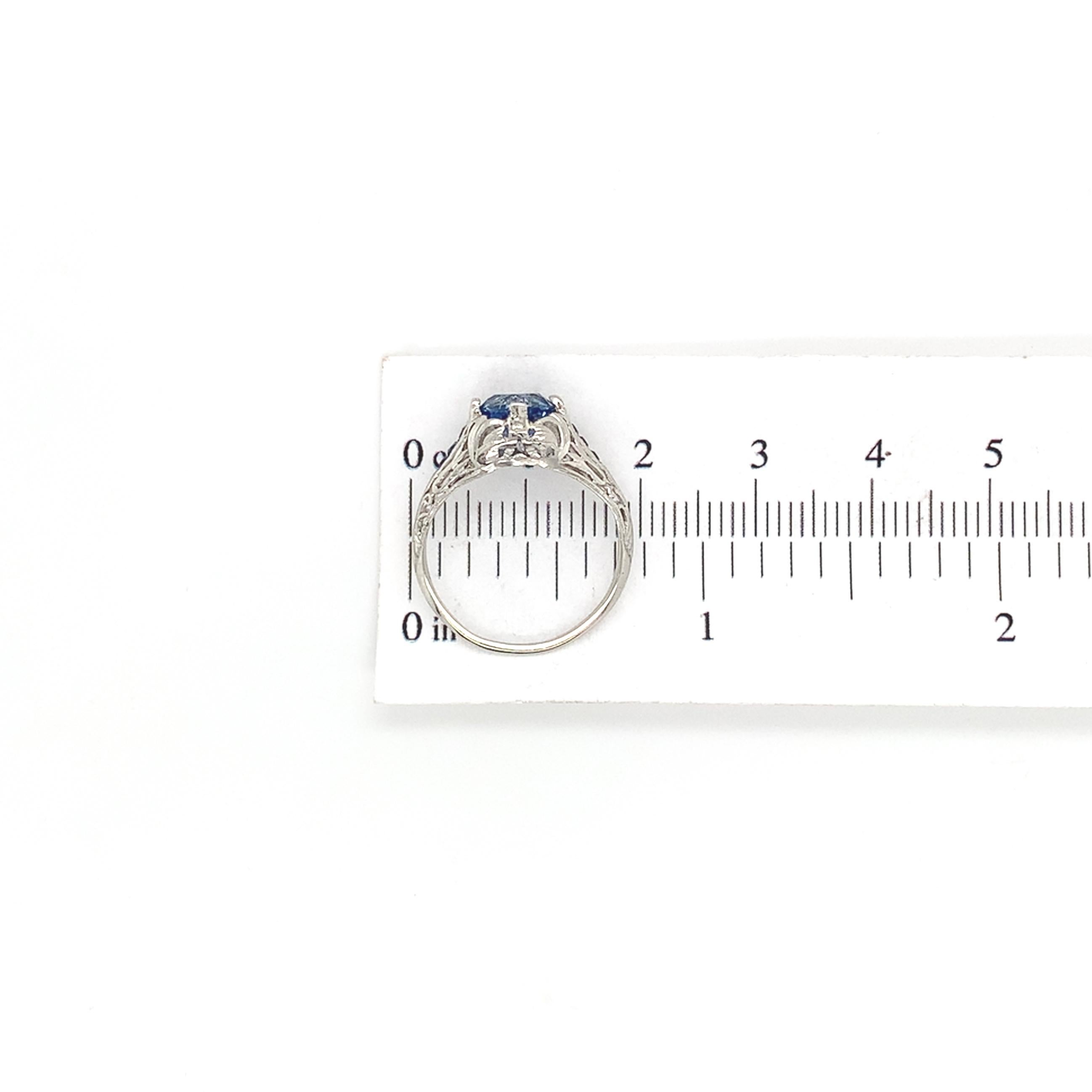 Bague filigrane Art déco en platine saphir 1,22 carat, taille 5, sans rapport de chaleur en vente 4