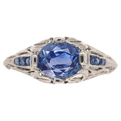 Bague filigrane Art déco en platine saphir 1,22 carat, taille 5, sans rapport de chaleur