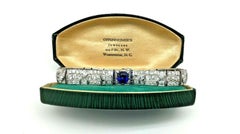 Art Deco Platinum 12.64 Carat GIA Certified Diamond and Sapphire Tennis Bracelet